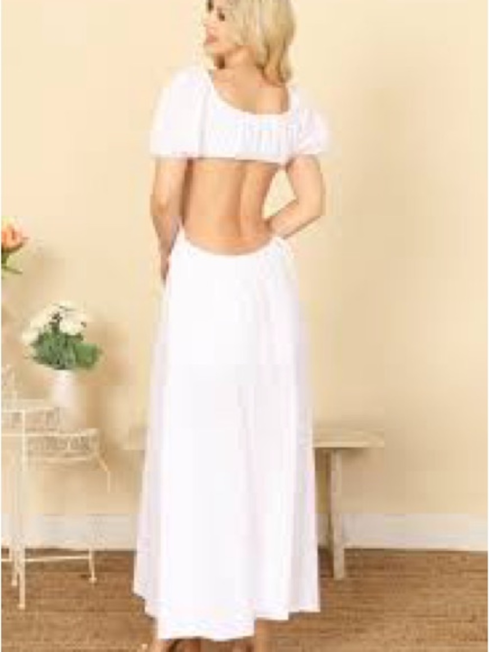 Flowy White Maxi Dress with Tie Front - Unbranded